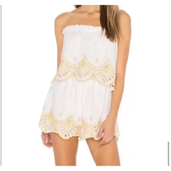 Lovers + Friends Embroidered Scalloped Romper White Medium - Picture 4 of 4
